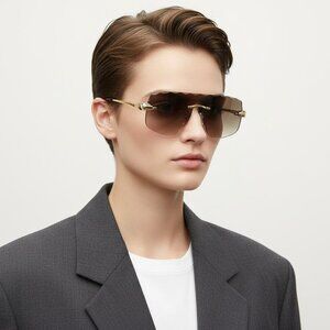 NEW Futuristic Frameless Oversized Trendy Designer Style Sunglasses - Gold